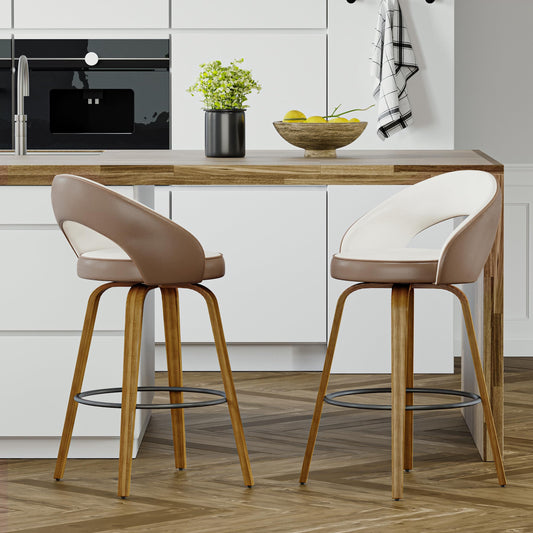 26" Counter Height Bar Stools Set of 2, Swivel Kitchen Island Stools with Ergonomic Curved Backrest, Solid Wood Legs, 300 lbs Capacity, Modern Walnut Finish, Perfect for Kitchen Island(Chestnut)