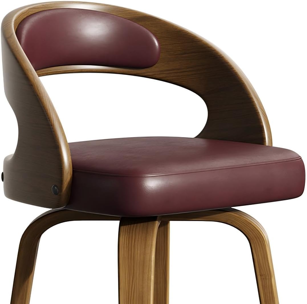 26" Counter Height Bar Stools Set of 2, Swivel Kitchen Island Stools with Ergonomic Curved Backrest, Solid Wood Legs, 300 lbs Capacity, Modern Walnut Finish, Perfect for Kitchen Island(Brown)