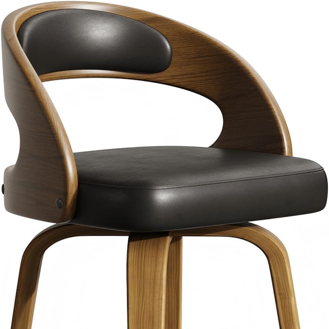 26" Counter Height Bar Stools Set of 2, Swivel Kitchen Island Stools with Ergonomic Curved Backrest, Solid Wood Legs, 300 lbs Capacity, Modern Walnut Finish, Perfect for Kitchen Island(Black)