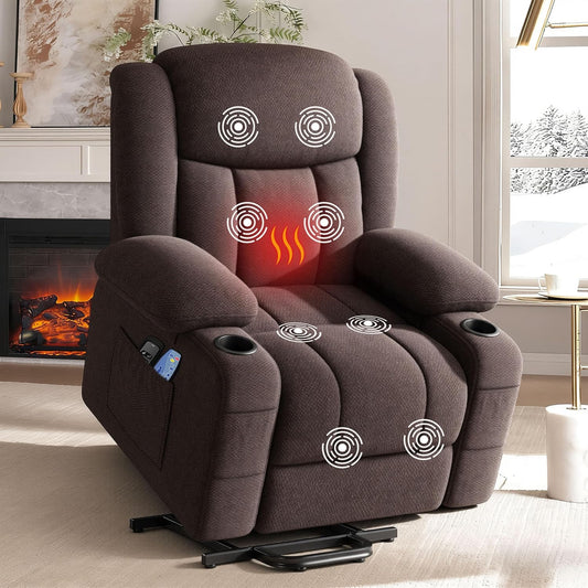 Living Room Chair - Dual Motor Power Lift Recliner Chair with Adjustable Massage, Dual Heat, USB and Type-C Ports, 2 Cup Holders, Zero Gravity Lay Flat Recliner Infinite Position for Elderly(Brown)