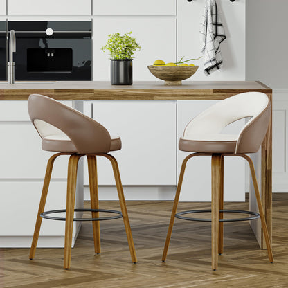 26" Counter Height Bar Stools Set of 2, Swivel Kitchen Island Stools with Ergonomic Curved Backrest, Solid Wood Legs, 300 lbs Capacity, Modern Walnut Finish, Perfect for Kitchen Island(Chestnut)
