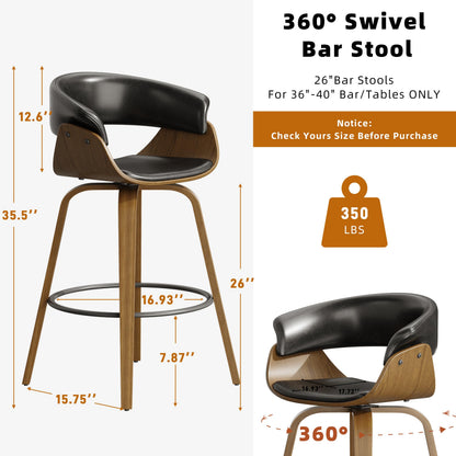 26" Counter Height Bar Stools Set of 4, Swivel Kitchen Island Stools with Ergonomic Curved Backrest, Solid Wood Legs, 300 lbs Capacity, Modern Walnut Finish, Perfect for Kitchen Island(Ebony)