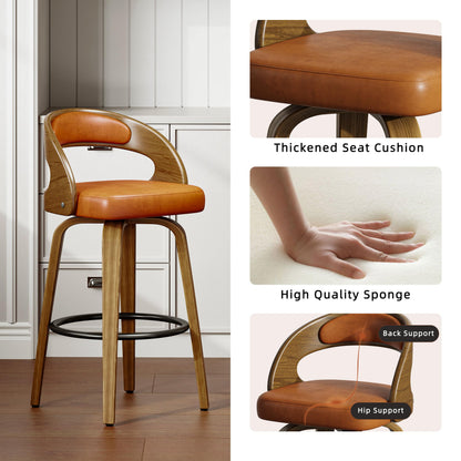 26" Counter Height Bar Stools Set of 4, Swivel Kitchen Island Stools with Ergonomic Curved Backrest, Solid Wood Legs, 300 lbs Capacity, Modern Walnut Finish, Perfect for Kitchen Island(Tawny)
