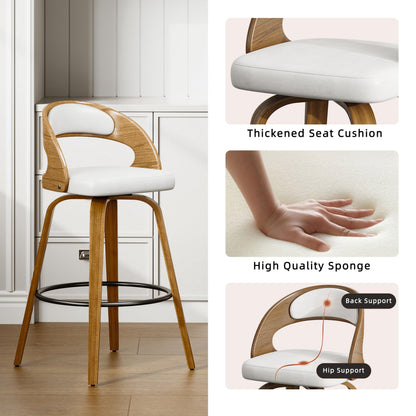 26" Counter Height Bar Stools Set of 4, Swivel Kitchen Island Stools with Ergonomic Curved Backrest, Solid Wood Legs, 300 lbs Capacity, Modern Walnut Finish, Perfect for Kitchen Island(White)
