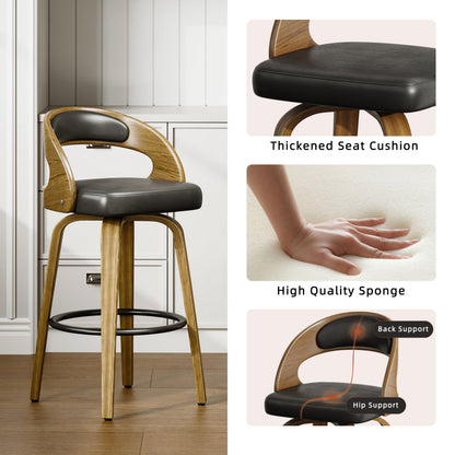 26" Counter Height Bar Stools Set of 4, Swivel Kitchen Island Stools with Ergonomic Curved Backrest, Solid Wood Legs, 300 lbs Capacity, Modern Walnut Finish, Perfect for Kitchen Island(Black)