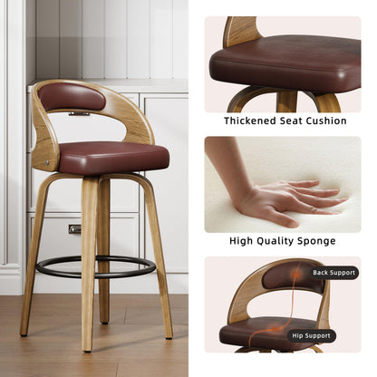 26" Counter Height Bar Stools Set of 4, Swivel Kitchen Island Stools with Ergonomic Curved Backrest, Solid Wood Legs, 300 lbs Capacity, Modern Walnut Finish, Perfect for Kitchen Island(Brown)