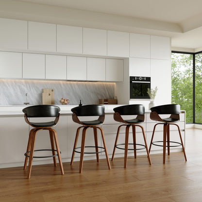 26" Counter Height Bar Stools Set of 4, Swivel Kitchen Island Stools with Ergonomic Curved Backrest, Solid Wood Legs, 300 lbs Capacity, Modern Walnut Finish, Perfect for Kitchen Island(Ebony)