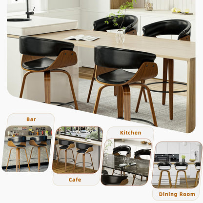 26" Counter Height Bar Stools Set of 2, Swivel Kitchen Island Stools with Ergonomic Curved Backrest, Solid Wood Legs, 300 lbs Capacity, Modern Walnut Finish, Perfect for Kitchen Island(Ebony)