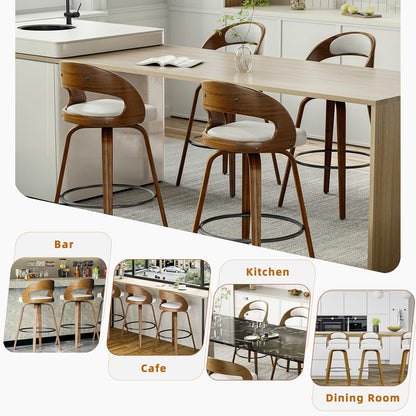 26" Counter Height Bar Stools Set of 2, Swivel Kitchen Island Stools with Ergonomic Curved Backrest, Solid Wood Legs, 300 lbs Capacity, Modern Walnut Finish, Perfect for Kitchen Island(White)