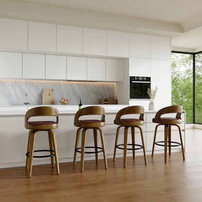 26" Counter Height Bar Stools Set of 4, Swivel Kitchen Island Stools with Ergonomic Curved Backrest, Solid Wood Legs, 300 lbs Capacity, Modern Walnut Finish, Perfect for Kitchen Island(Brown)