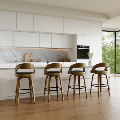 26" Counter Height Bar Stools Set of 2, Swivel Kitchen Island Stools with Ergonomic Curved Backrest, Solid Wood Legs, 300 lbs Capacity, Modern Walnut Finish, Perfect for Kitchen Island(Black)