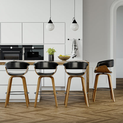 26" Counter Height Bar Stools Set of 4, Swivel Kitchen Island Stools with Ergonomic Curved Backrest, Solid Wood Legs, 300 lbs Capacity, Modern Walnut Finish, Perfect for Kitchen Island(Ebony)