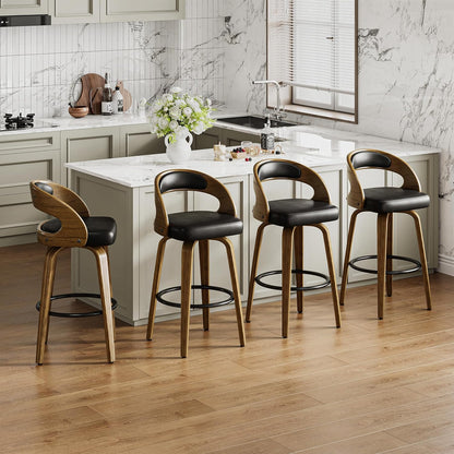 26" Counter Height Bar Stools Set of 2, Swivel Kitchen Island Stools with Ergonomic Curved Backrest, Solid Wood Legs, 300 lbs Capacity, Modern Walnut Finish, Perfect for Kitchen Island(Black)