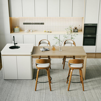 26" Counter Height Bar Stools Set of 2, Swivel Kitchen Island Stools with Ergonomic Curved Backrest, Solid Wood Legs, 300 lbs Capacity, Modern Walnut Finish, Perfect for Kitchen Island(White)