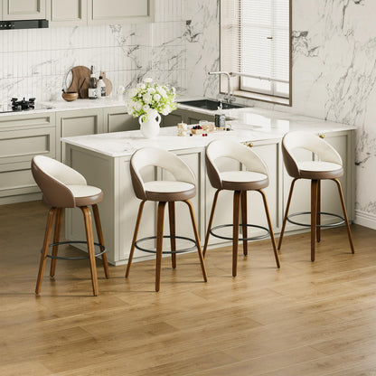 26" Counter Height Bar Stools Set of 2, Swivel Kitchen Island Stools with Ergonomic Curved Backrest, Solid Wood Legs, 300 lbs Capacity, Modern Walnut Finish, Perfect for Kitchen Island(Chestnut)