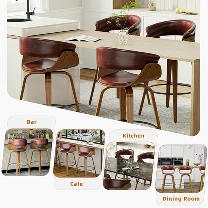 26" Counter Height Bar Stools Set of 2, Swivel Kitchen Island Stools with Ergonomic Curved Backrest, Solid Wood Legs, 300 lbs Capacity, Modern Walnut Finish, Perfect for Kitchen Island(Tan)