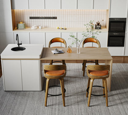 26" Counter Height Bar Stools Set of 4, Swivel Kitchen Island Stools with Ergonomic Curved Backrest, Solid Wood Legs, 300 lbs Capacity, Modern Walnut Finish, Perfect for Kitchen Island(Tawny)