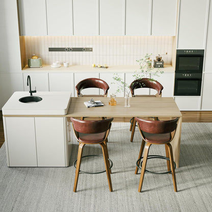 26" Counter Height Bar Stools Set of 2, Swivel Kitchen Island Stools with Ergonomic Curved Backrest, Solid Wood Legs, 300 lbs Capacity, Modern Walnut Finish, Perfect for Kitchen Island(Tan)