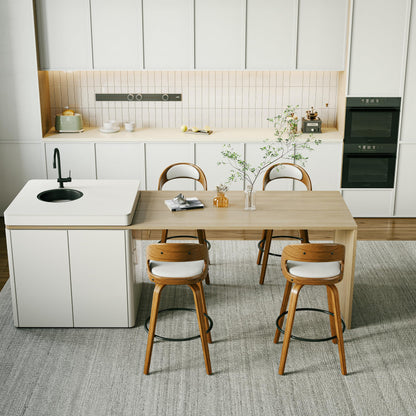 26" Counter Height Bar Stools Set of 4, Swivel Kitchen Island Stools with Ergonomic Curved Backrest, Solid Wood Legs, 300 lbs Capacity, Modern Walnut Finish, Perfect for Kitchen Island(White)