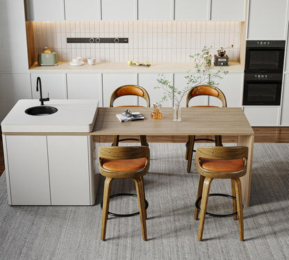 26" Counter Height Bar Stools Set of 2, Swivel Kitchen Island Stools with Ergonomic Curved Backrest, Solid Wood Legs, 300 lbs Capacity, Modern Walnut Finish, Perfect for Kitchen Island(Tawny)