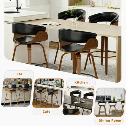 26" Counter Height Bar Stools Set of 4, Swivel Kitchen Island Stools with Ergonomic Curved Backrest, Solid Wood Legs, 300 lbs Capacity, Modern Walnut Finish, Perfect for Kitchen Island(Ebony)