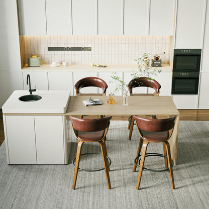 26" Counter Height Bar Stools Set of 4, Swivel Kitchen Island Stools with Ergonomic Curved Backrest, Solid Wood Legs, 300 lbs Capacity, Modern Walnut Finish, Perfect for Kitchen Island(Tan)