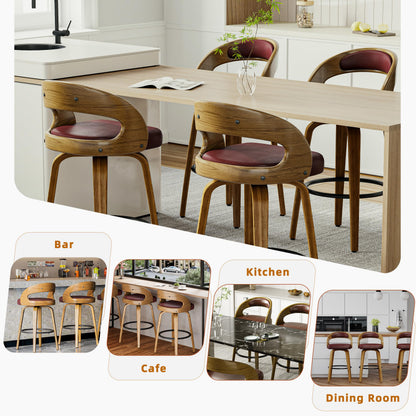 26" Counter Height Bar Stools Set of 4, Swivel Kitchen Island Stools with Ergonomic Curved Backrest, Solid Wood Legs, 300 lbs Capacity, Modern Walnut Finish, Perfect for Kitchen Island(Brown)