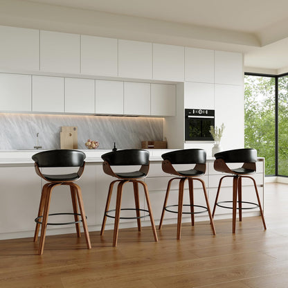 26" Counter Height Bar Stools Set of 2, Swivel Kitchen Island Stools with Ergonomic Curved Backrest, Solid Wood Legs, 300 lbs Capacity, Modern Walnut Finish, Perfect for Kitchen Island(Ebony)