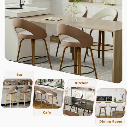 26" Counter Height Bar Stools Set of 2, Swivel Kitchen Island Stools with Ergonomic Curved Backrest, Solid Wood Legs, 300 lbs Capacity, Modern Walnut Finish, Perfect for Kitchen Island(Chestnut)
