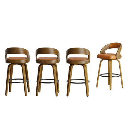 26" Counter Height Bar Stools Set of 4, Swivel Kitchen Island Stools with Ergonomic Curved Backrest, Solid Wood Legs, 300 lbs Capacity, Modern Walnut Finish, Perfect for Kitchen Island(Tawny)