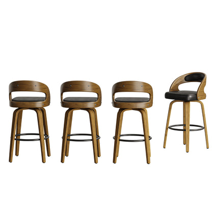 26" Counter Height Bar Stools Set of 4, Swivel Kitchen Island Stools with Ergonomic Curved Backrest, Solid Wood Legs, 300 lbs Capacity, Modern Walnut Finish, Perfect for Kitchen Island(Black)