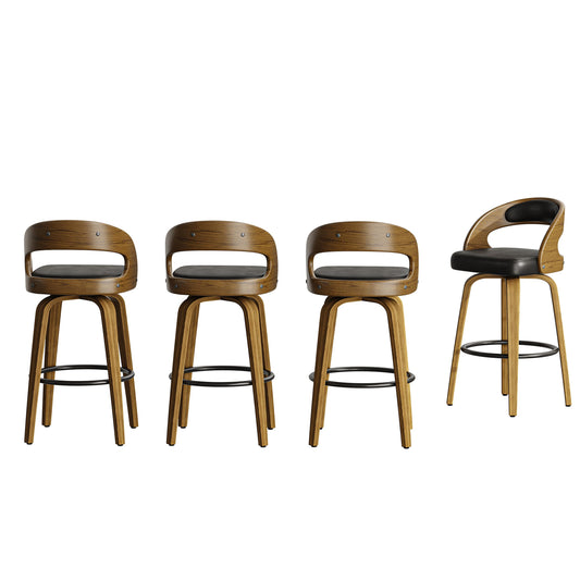 26" Counter Height Bar Stools Set of 4, Swivel Kitchen Island Stools with Ergonomic Curved Backrest, Solid Wood Legs, 300 lbs Capacity, Modern Walnut Finish, Perfect for Kitchen Island(Black)