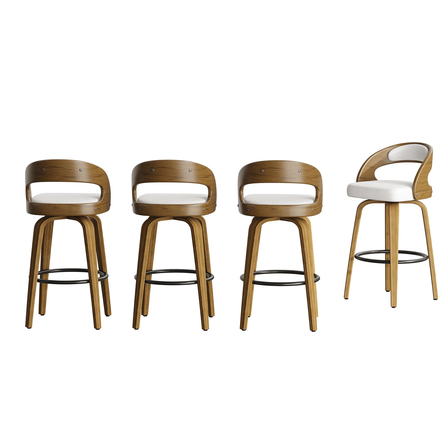 26" Counter Height Bar Stools Set of 4, Swivel Kitchen Island Stools with Ergonomic Curved Backrest, Solid Wood Legs, 300 lbs Capacity, Modern Walnut Finish, Perfect for Kitchen Island(White)