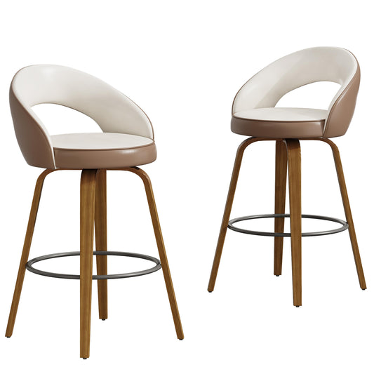 26" Counter Height Bar Stools Set of 2, Swivel Kitchen Island Stools with Ergonomic Curved Backrest, Solid Wood Legs, 300 lbs Capacity, Modern Walnut Finish, Perfect for Kitchen Island(Chestnut)