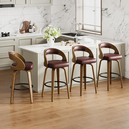 26" Counter Height Bar Stools Set of 2, Swivel Kitchen Island Stools with Ergonomic Curved Backrest, Solid Wood Legs, 300 lbs Capacity, Modern Walnut Finish, Perfect for Kitchen Island(Brown)