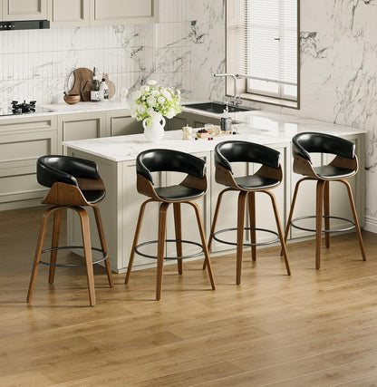 26" Counter Height Bar Stools Set of 2, Swivel Kitchen Island Stools with Ergonomic Curved Backrest, Solid Wood Legs, 300 lbs Capacity, Modern Walnut Finish, Perfect for Kitchen Island(Ebony)