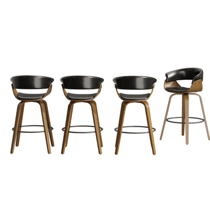26" Counter Height Bar Stools Set of 4, Swivel Kitchen Island Stools with Ergonomic Curved Backrest, Solid Wood Legs, 300 lbs Capacity, Modern Walnut Finish, Perfect for Kitchen Island(Ebony)