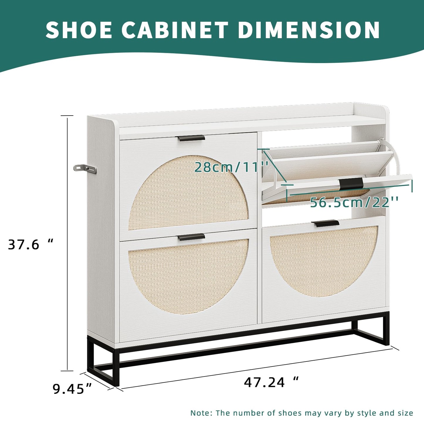 Flip Drawer Shoe Cabinet, Slim Narrow Entryway Storage Furniture with Hidden Flip-Open Organizer, Engineered Wood & Veneer Construction, Hallway Living Room Foyer, 4 Drawer, White