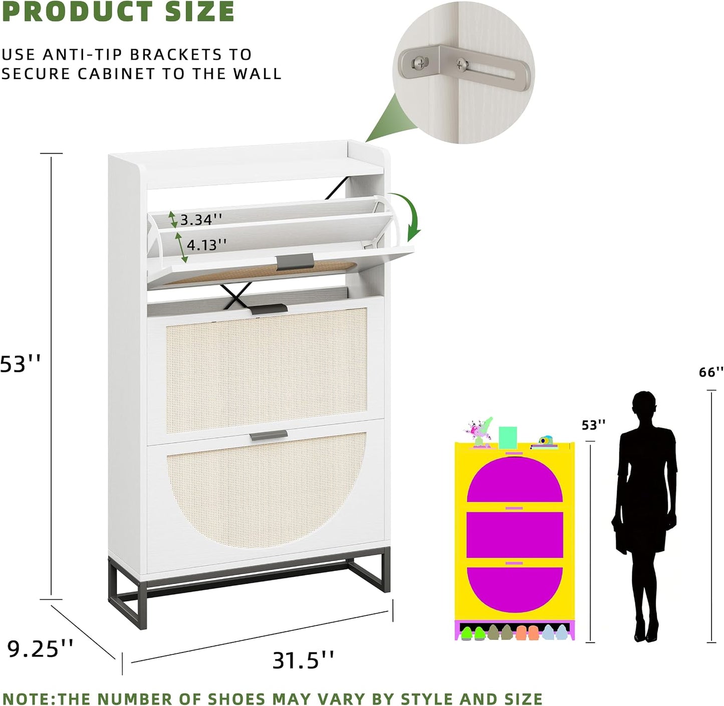 Flip Drawer Shoe Cabinet, Slim Narrow Entryway Storage Furniture with Hidden Flip-Open Organizer, Engineered Wood & Veneer Construction, Hallway Living Room Foyer, 3 Drawer, White