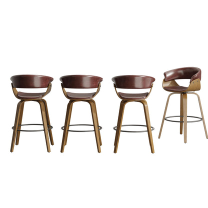 26" Counter Height Bar Stools Set of 4, Swivel Kitchen Island Stools with Ergonomic Curved Backrest, Solid Wood Legs, 300 lbs Capacity, Modern Walnut Finish, Perfect for Kitchen Island(Tan)