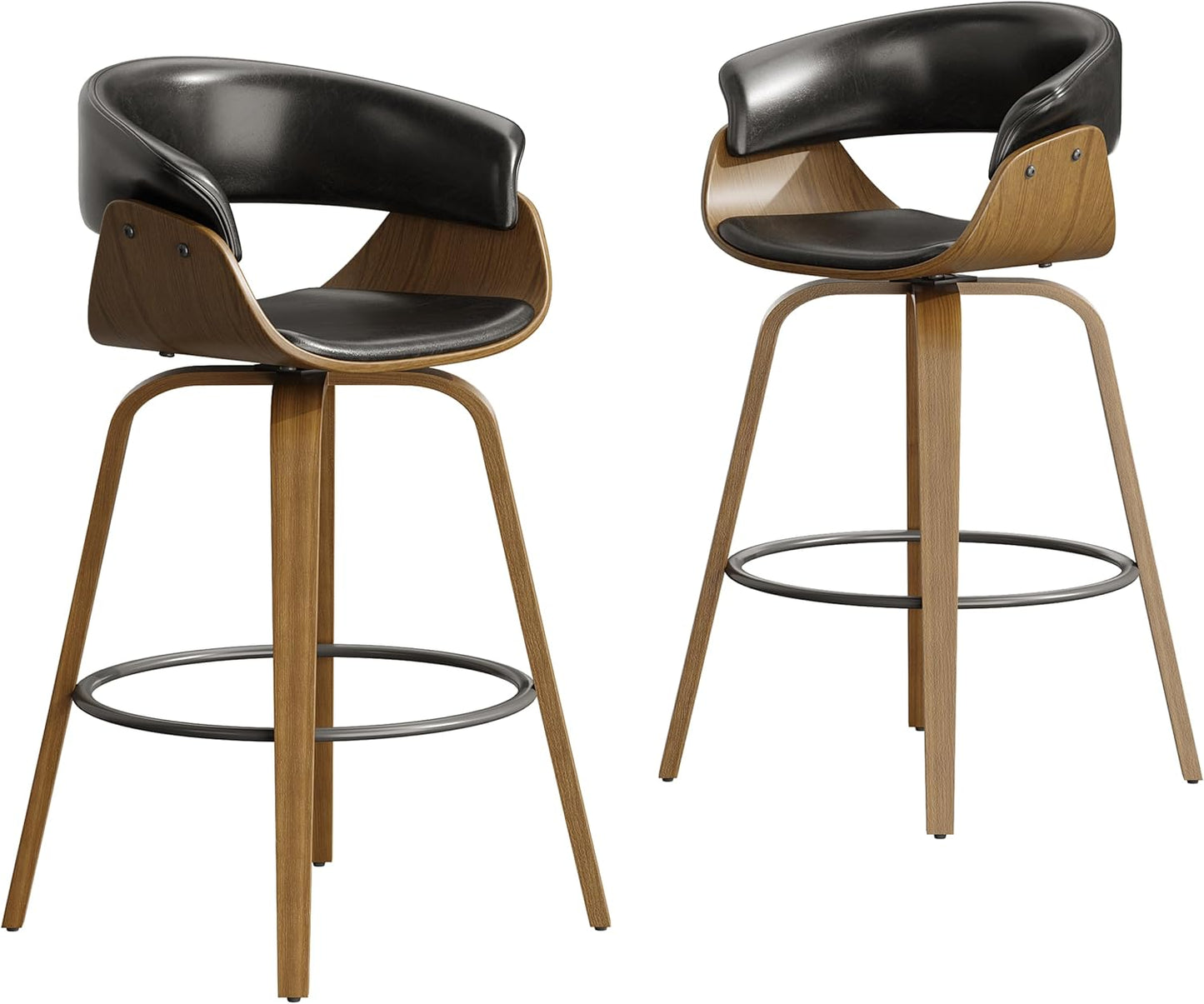26" Counter Height Bar Stools Set of 2, Swivel Kitchen Island Stools with Ergonomic Curved Backrest, Solid Wood Legs, 300 lbs Capacity, Modern Walnut Finish, Perfect for Kitchen Island(Ebony)