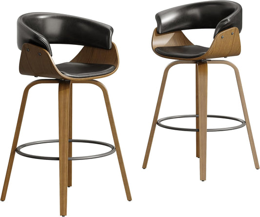 26" Counter Height Bar Stools Set of 2, Swivel Kitchen Island Stools with Ergonomic Curved Backrest, Solid Wood Legs, 300 lbs Capacity, Modern Walnut Finish, Perfect for Kitchen Island(Ebony)